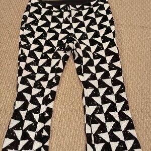 Cynthia Rowley Black and White Geometric Cropped Women's Ankle length Pants
